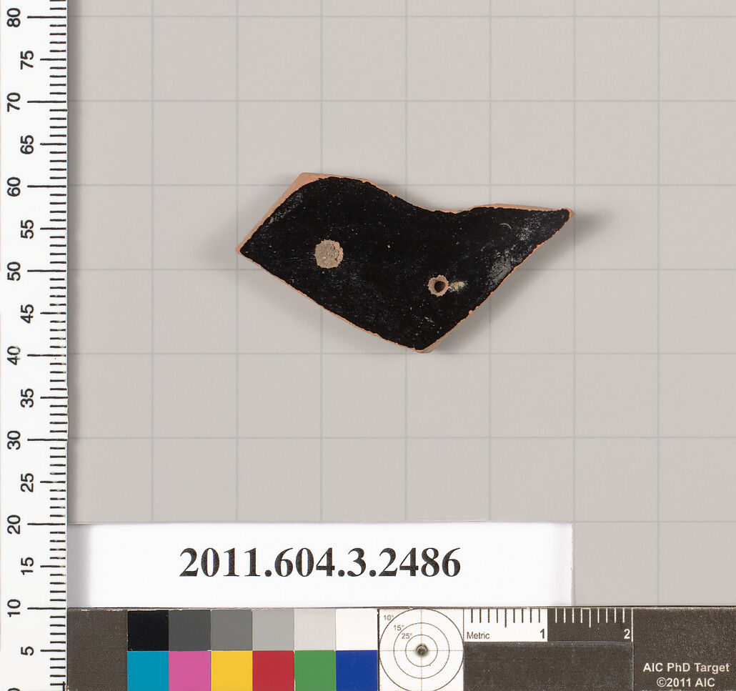 Terracotta fragment of a kylix (drinking cup), Terracotta, Greek, Attic