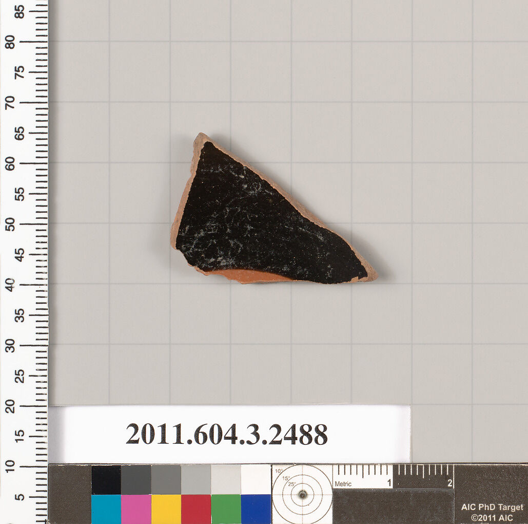 Terracotta fragment of a kylix (drinking cup), Terracotta, Greek, Attic