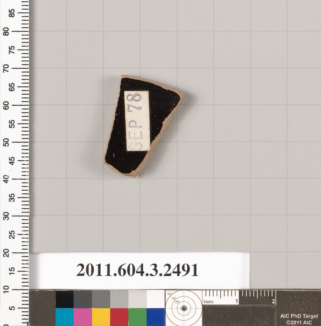 Terracotta fragment of a kylix (drinking cup), Terracotta, Greek, Attic