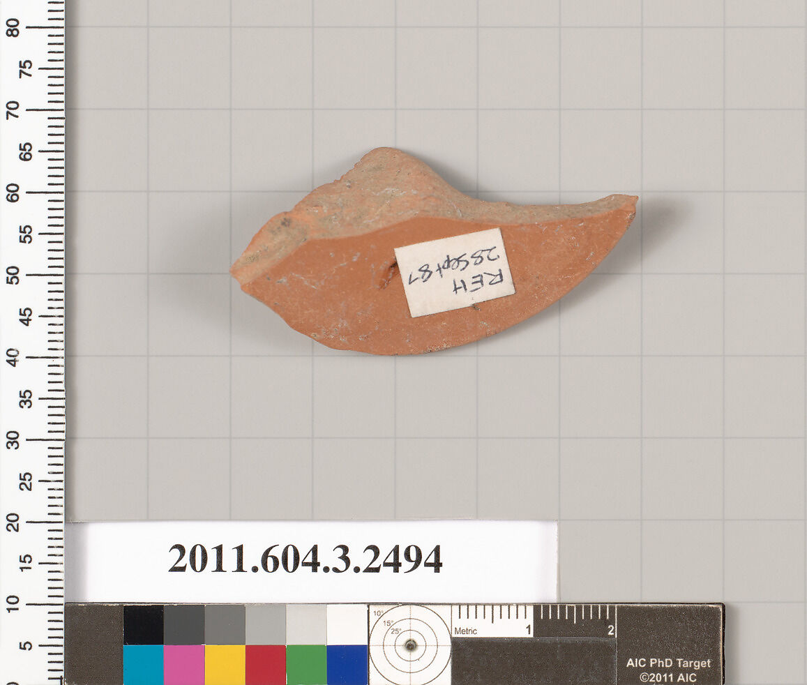 Terracotta fragment of a kylix (drinking cup), Terracotta, Greek, Attic