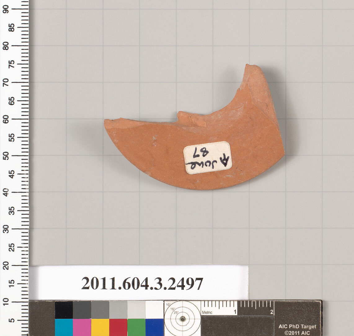 Terracotta fragment of a kylix (drinking cup), Terracotta, Greek, Attic