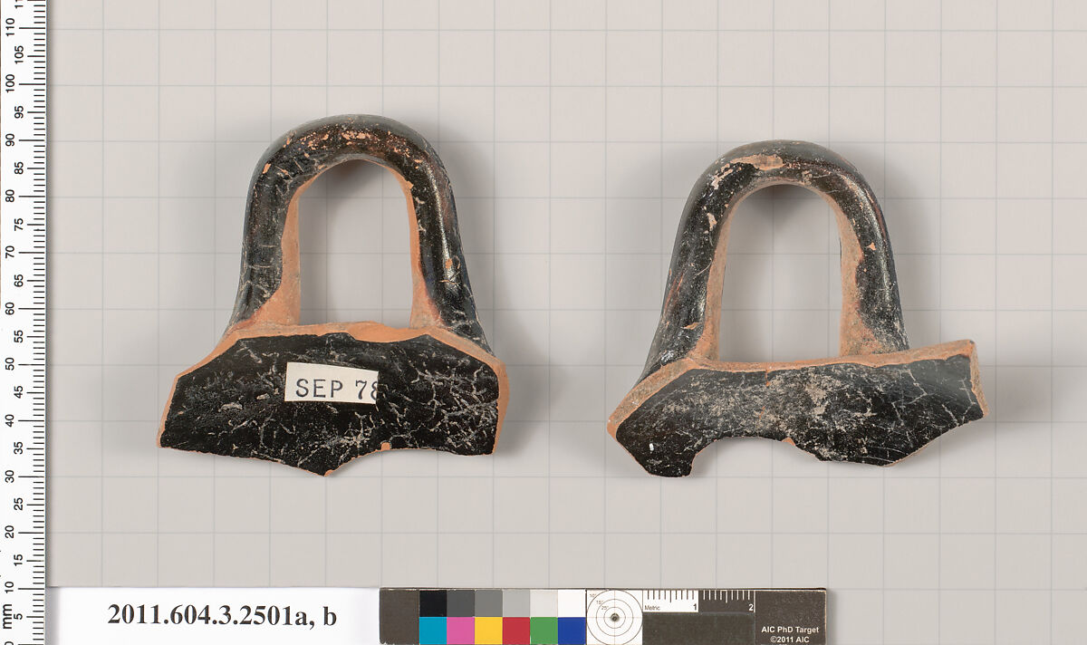 Terracotta fragments of a kylix (drinking cup), Terracotta, Greek, Attic