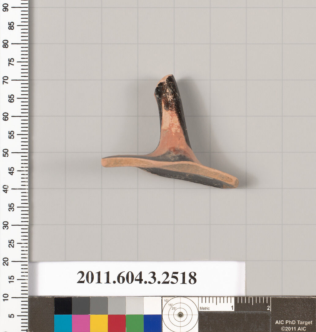 Terracotta fragment of a skyphos (deep drinking cup), Terracotta, Greek, Attic