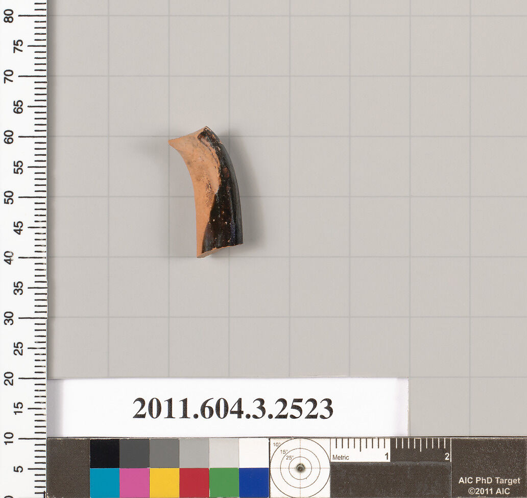 Terracotta fragment of a kylix (drinking cup), Terracotta, Greek, Attic