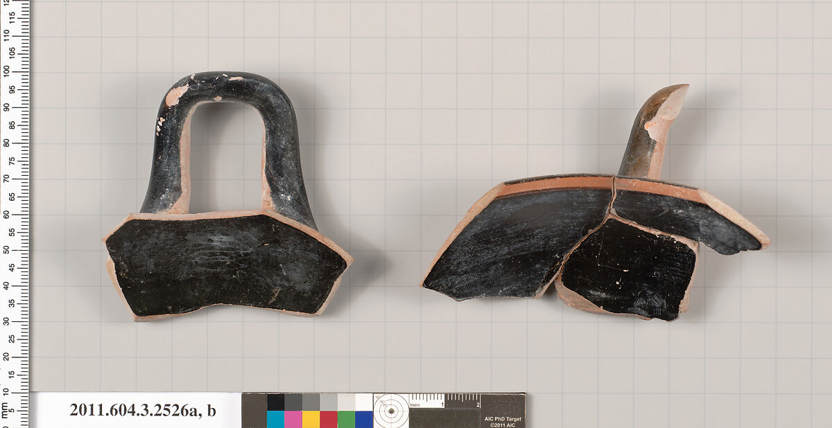 Terracotta fragments of a kylix (drinking cup), Terracotta, Greek, Attic