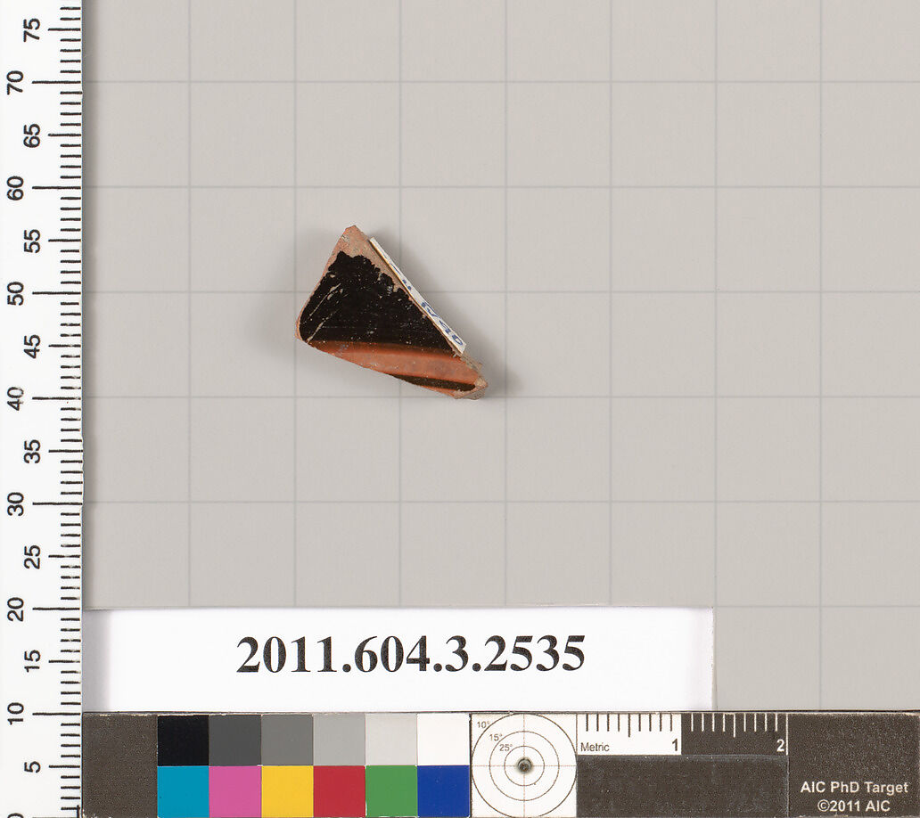 Terracotta fragment of a kylix: Siana cup (drinking cup), Terracotta, Greek, Attic