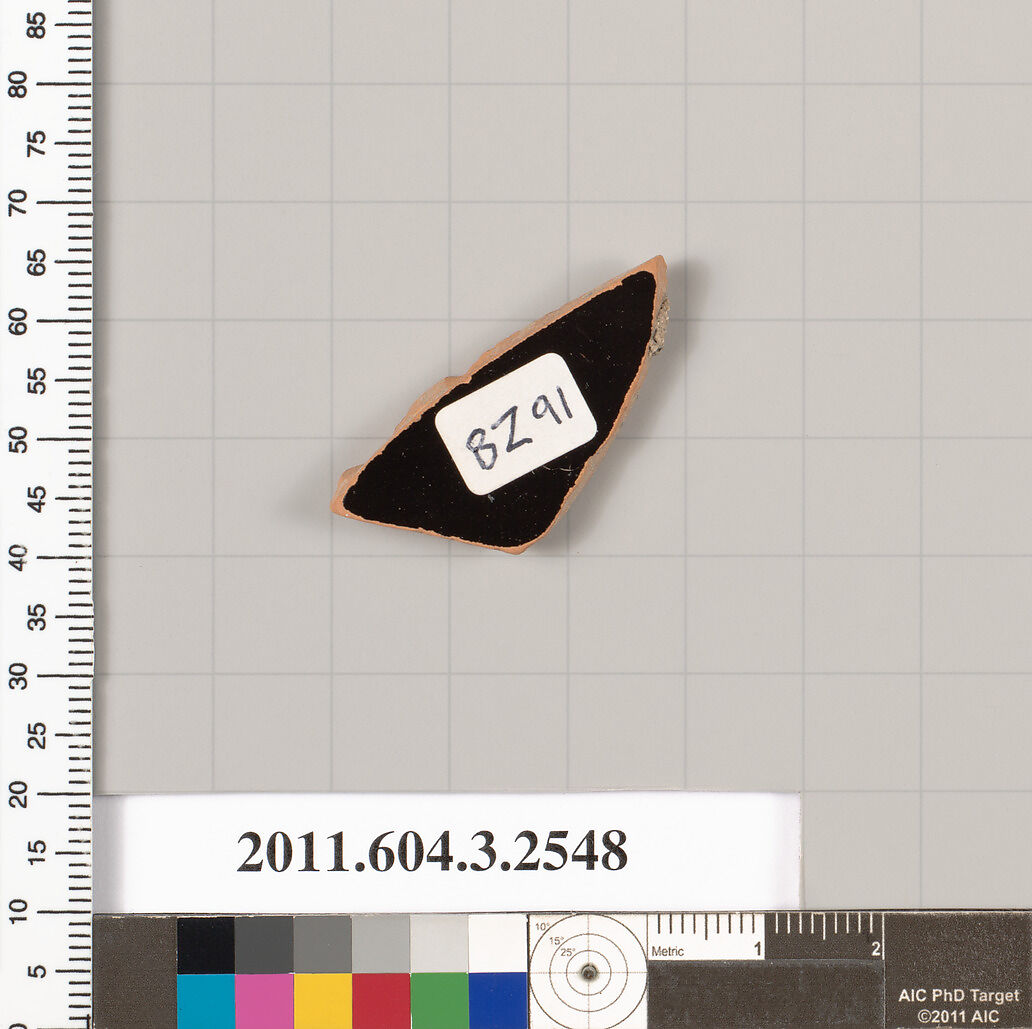 Terracotta fragment of a kylix (drinking cup), Terracotta, Greek, Attic