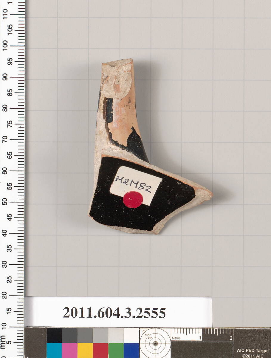 Terracotta fragment of a kylix (drinking cup), Terracotta, Greek, Attic