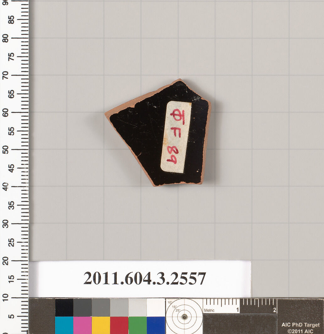 Terracotta fragment of a kylix (drinking cup), Terracotta, Greek, Attic