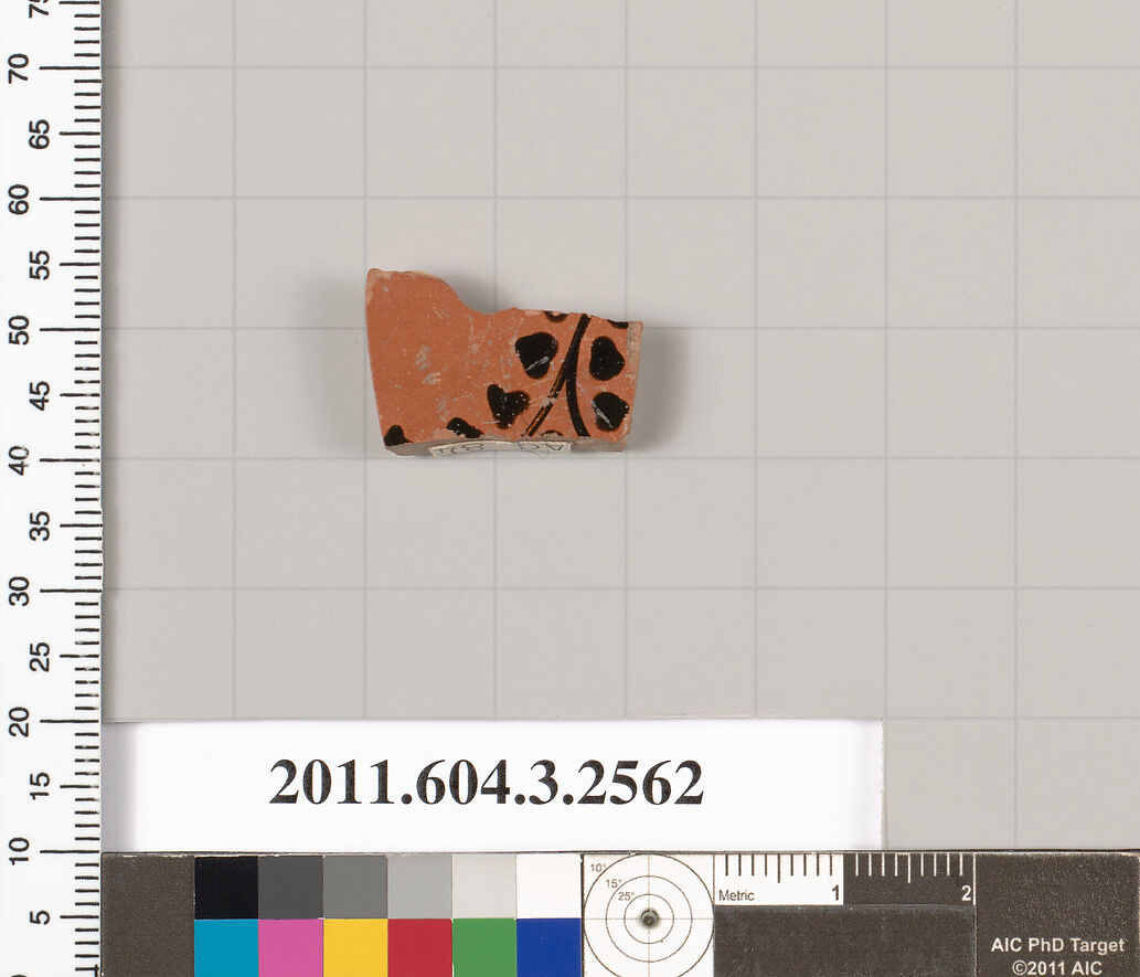 Terracotta fragment of a kylix (drinking cup), Terracotta, Greek, Attic
