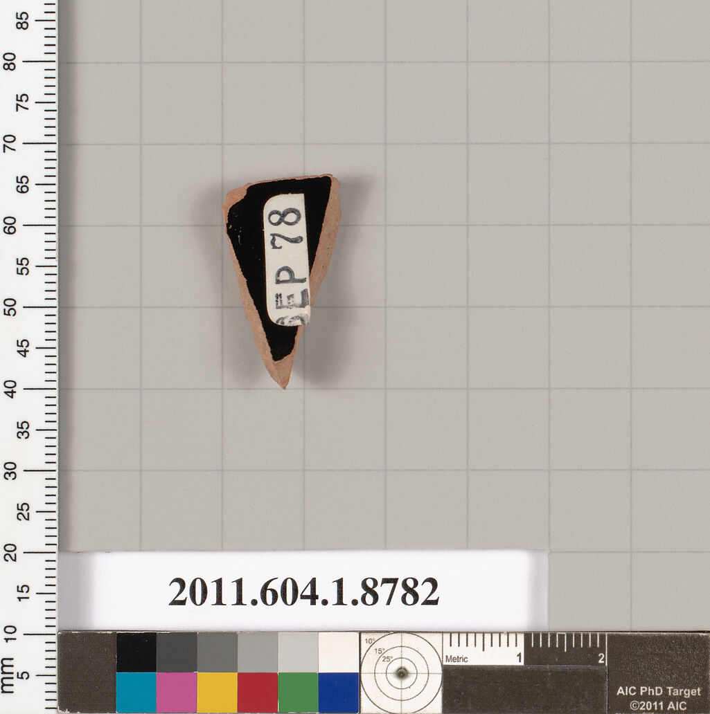 Terracotta fragment of a kylix (drinking cup), Terracotta, Greek, Attic