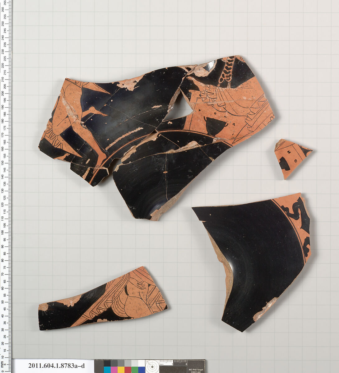 Terracotta fragments of a kylix (drinking cup), Terracotta, Greek, Attic