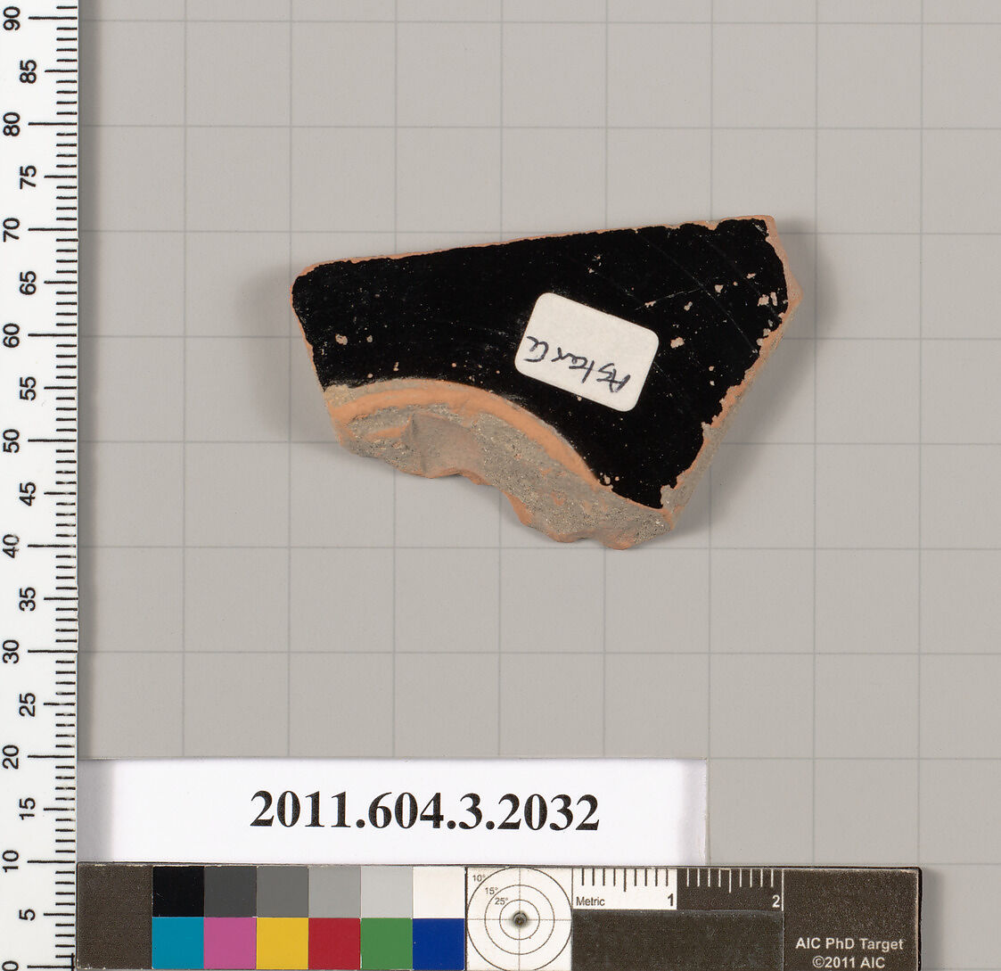 Terracotta fragment of a kylix (drinking cup), Terracotta, Greek, Attic