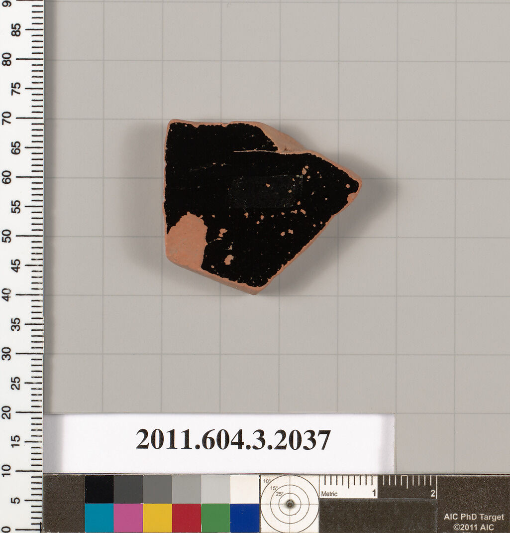 Terracotta fragment of a kylix (drinking cup), Terracotta, Greek, Attic