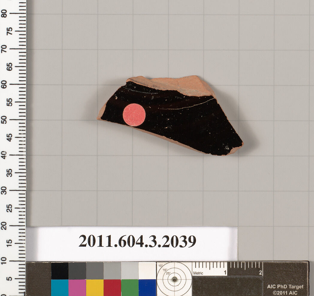Terracotta fragment of a kylix (drinking cup), Terracotta, Greek, Attic