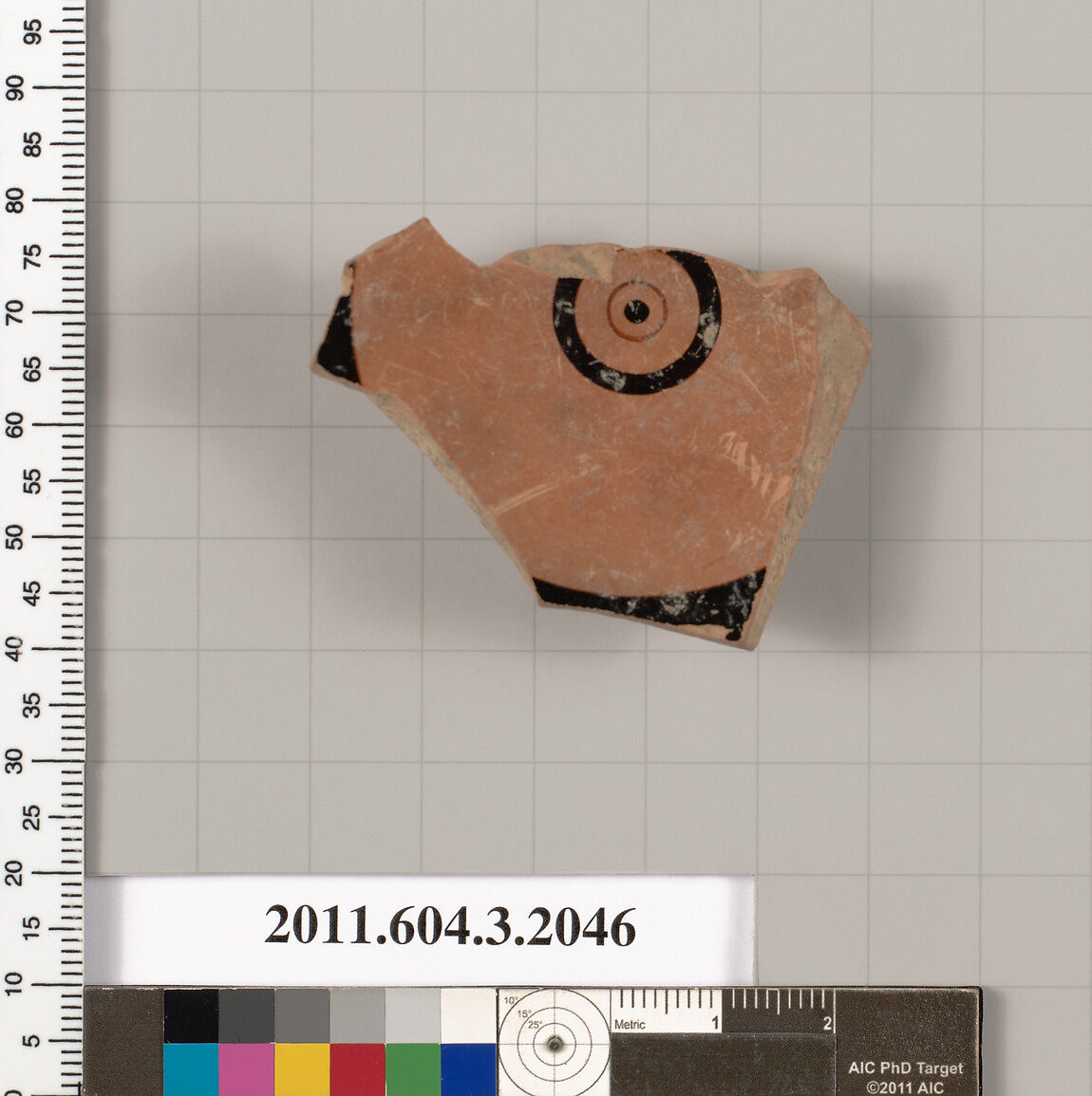 Terracotta fragment of a kylix (drinking cup), Terracotta, Greek, Attic 