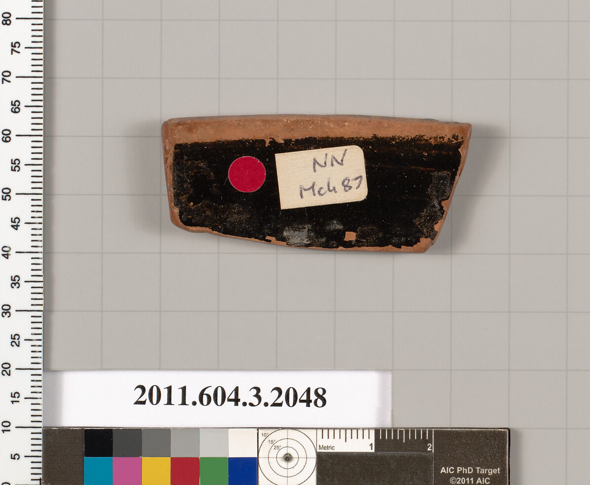 Terracotta rim fragment of a kylix (drinking cup), Terracotta, Greek, Attic