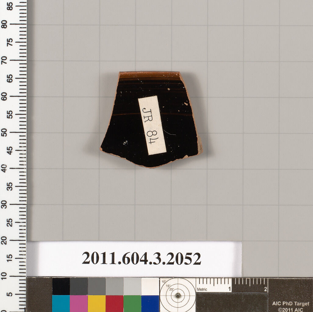 Terracotta rim fragment of a kylix (drinking cup), Terracotta, Greek, Attic