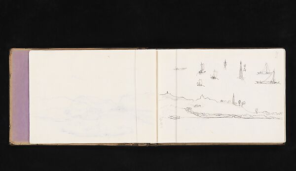 West Lake, Hangzhou: Boats and the Baoshu Pagoda, Xie Zhiliu (Chinese, 1910–1997), Sheet from a sketchbook; pencil and ink on paper, China