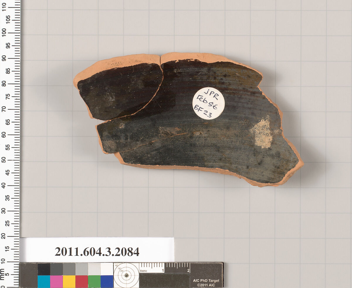 Terracotta rim fragment of a kylix (drinking cup), Terracotta, Greek, Attic