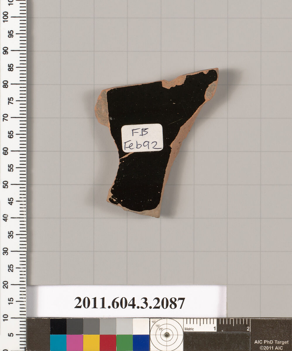 Terracotta fragment of a kylix (drinking cup), Terracotta, Greek, Attic