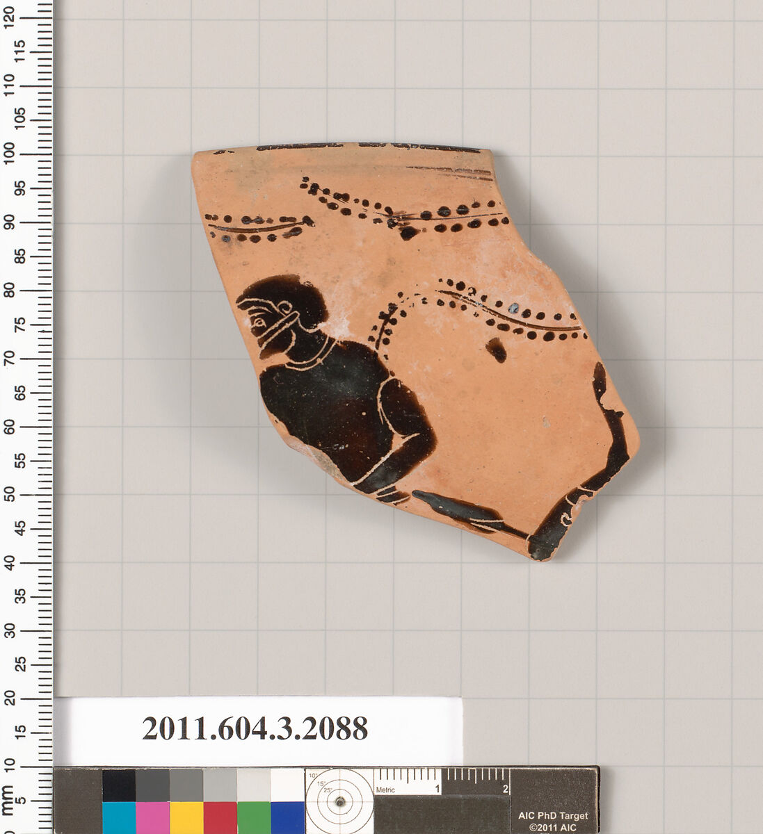 Terracotta rim fragment of a kylix (drinking cup), Terracotta, Greek, Attic 