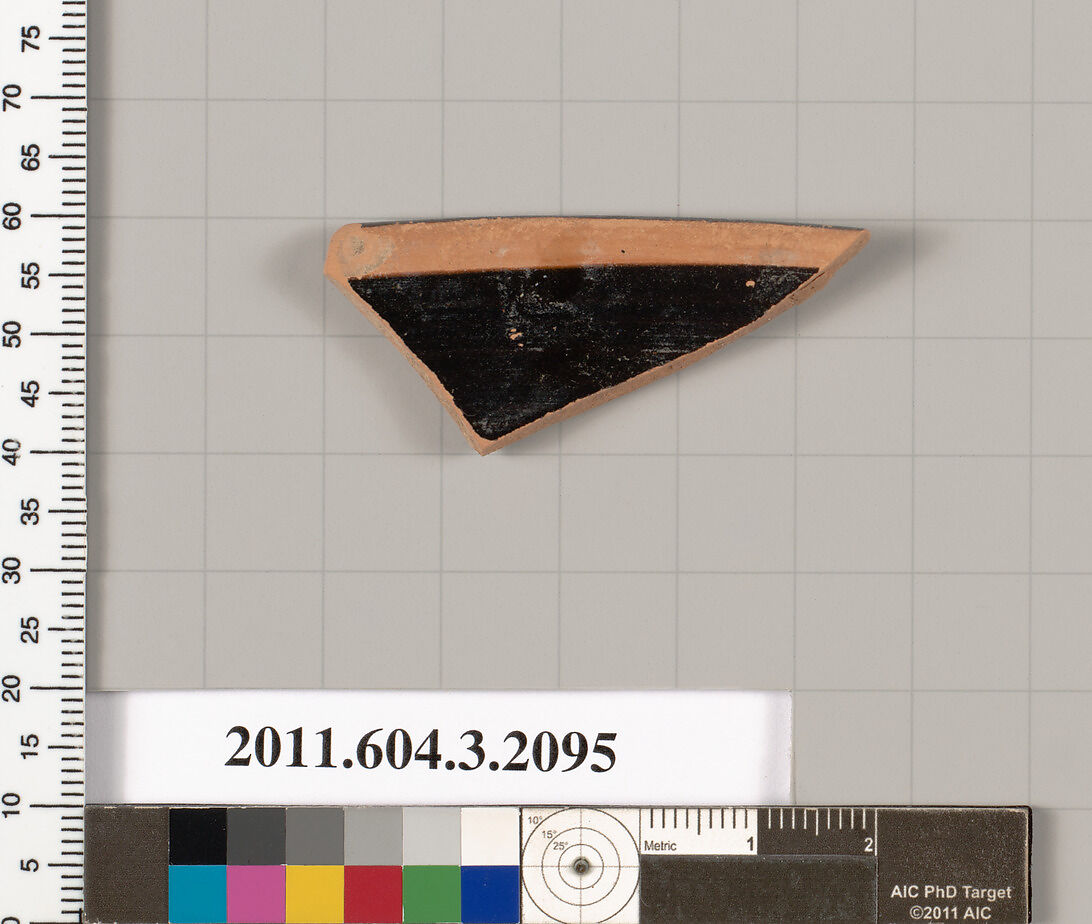 Terracotta rim fragment of a kylix (drinking cup), Terracotta, Greek, Attic