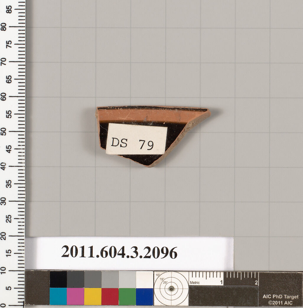 Terracotta rim fragment of a kylix (drinking cup), Terracotta, Greek, Attic