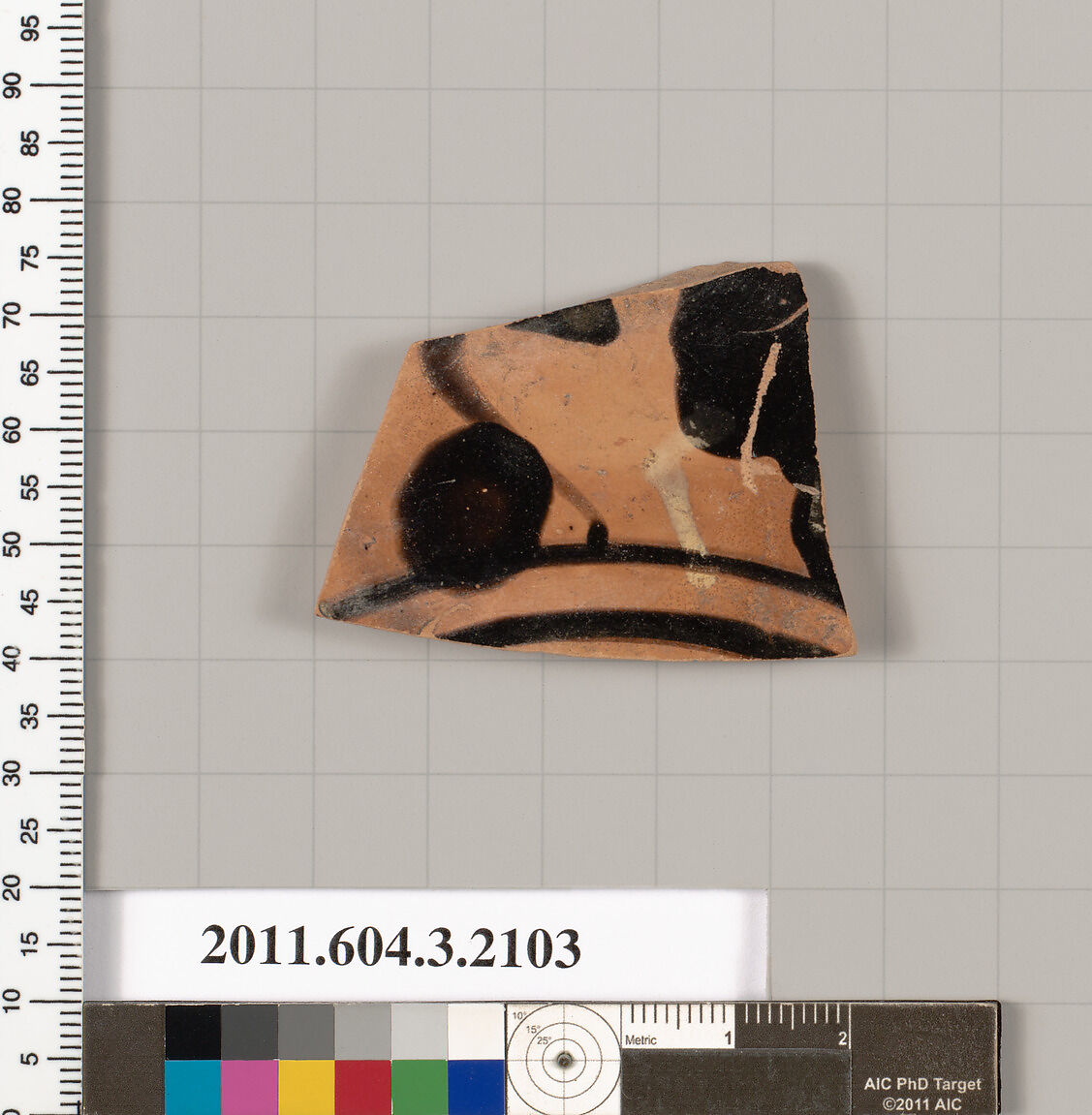 Terracotta fragment of a kylix (drinking cup), Terracotta, Greek, Attic 