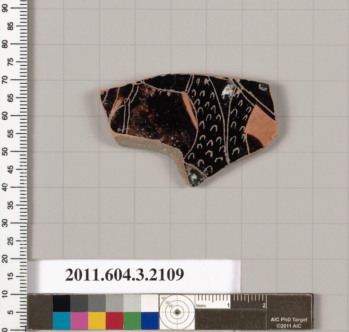 Terracotta fragment of a kylix (drinking cup), Terracotta, Greek, Attic 