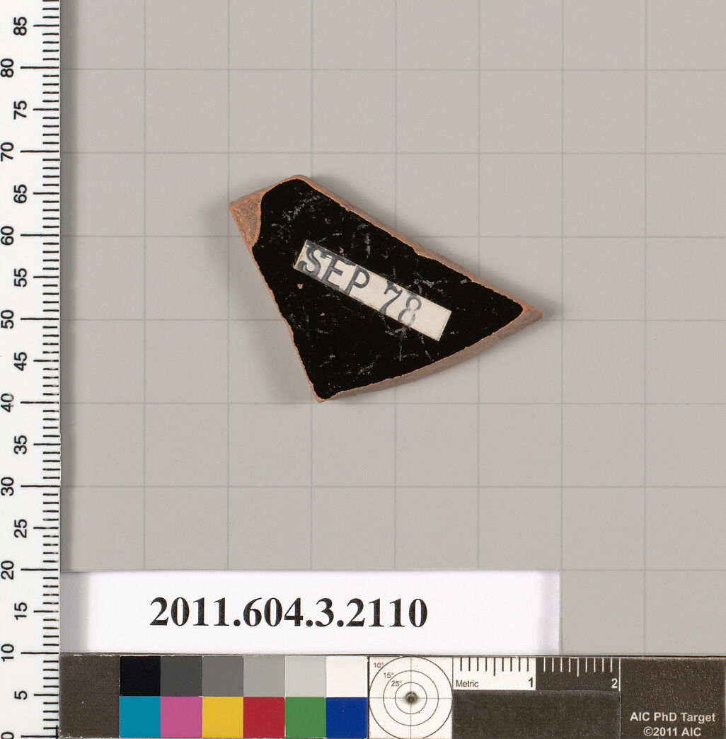 Terracotta fragment of a kylix (drinking cup), Terracotta, Greek, Attic