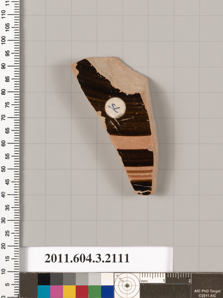 Terracotta fragment of a kylix (drinking cup), Terracotta, Greek, Attic