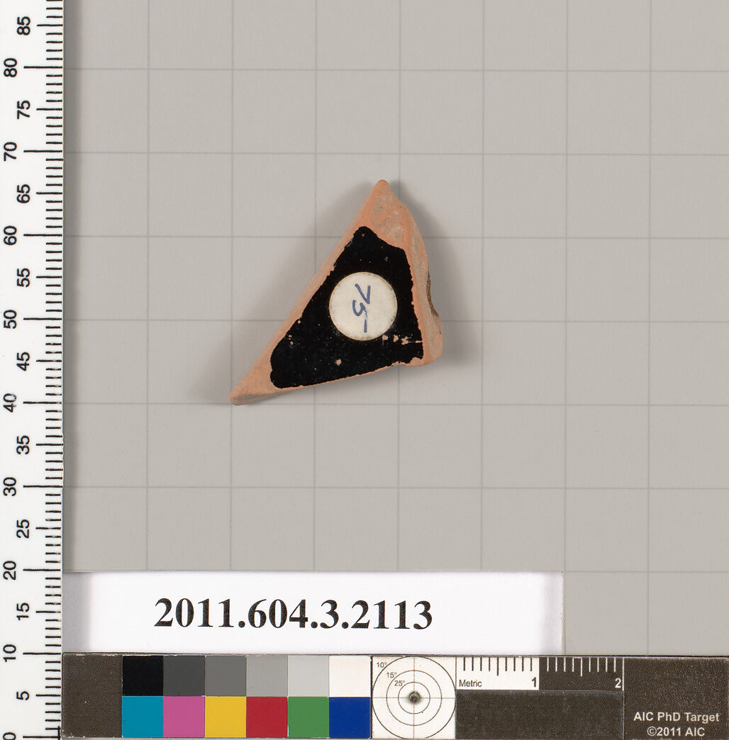 Terracotta fragment of a kylix (drinking cup), Terracotta, Greek, Attic