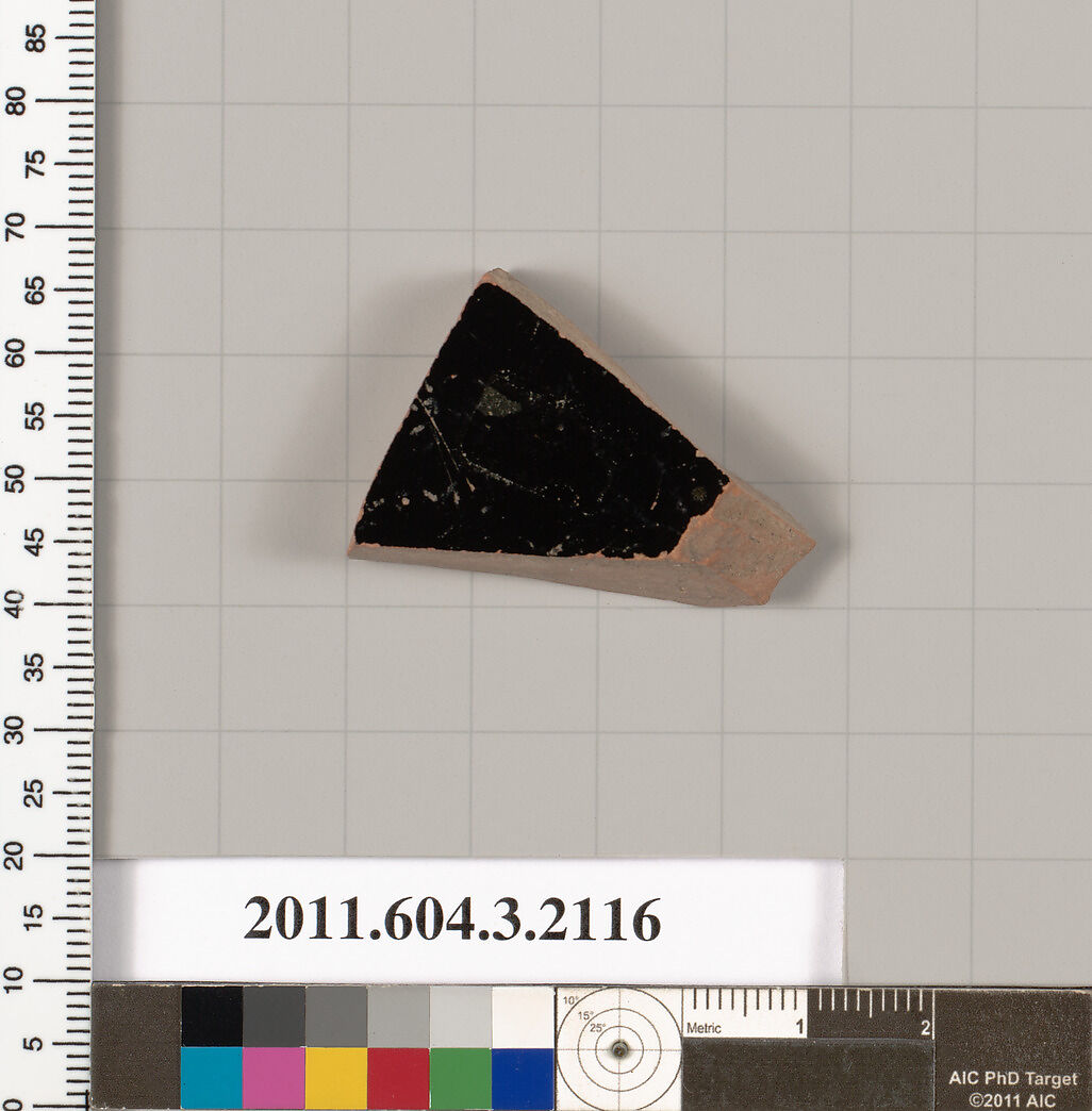 Terracotta fragment of a kylix (drinking cup), Terracotta, Greek, Attic