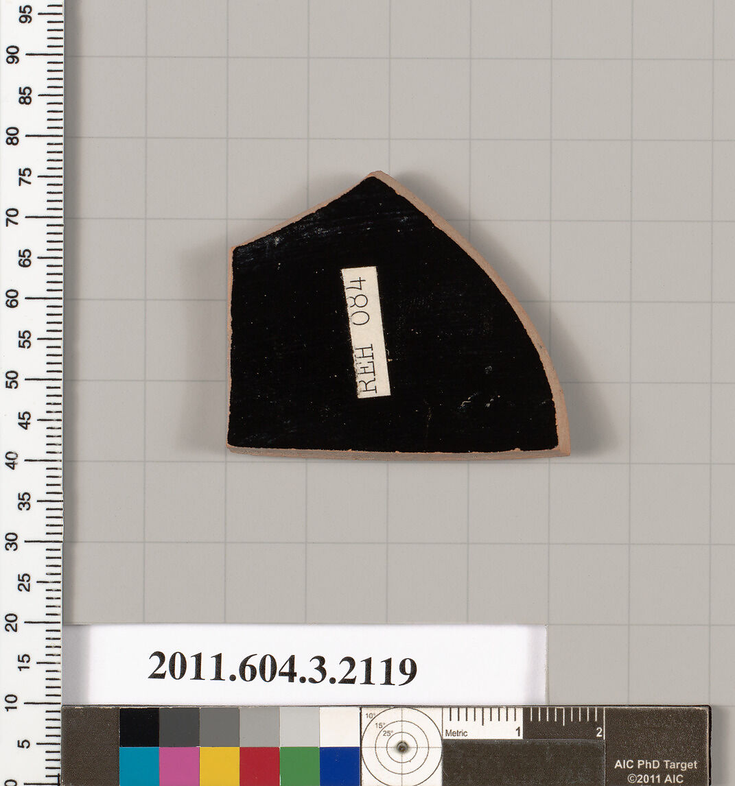 Terracotta rim fragment of a kylix (drinking cup), Terracotta, Greek, Attic