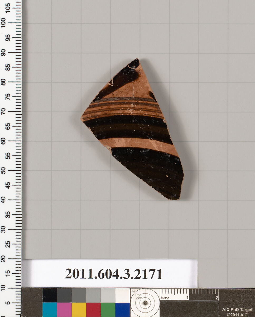 Terracotta fragment of a kylix (drinking cup), Terracotta, Greek, Attic
