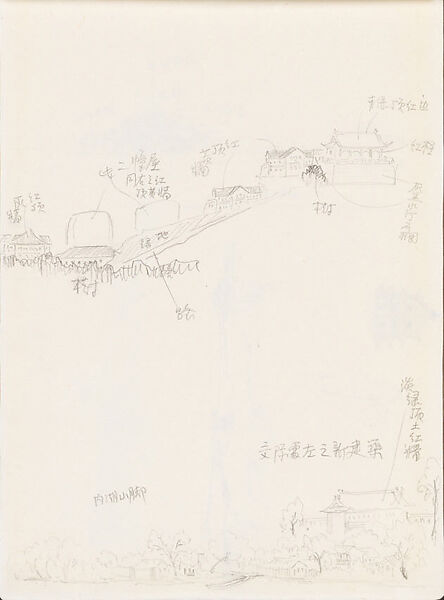 West Lake, Hangzhou: Architecture, Xie Zhiliu (Chinese, 1910–1997), Sheet from a sketchbook; pencil on paper, China 