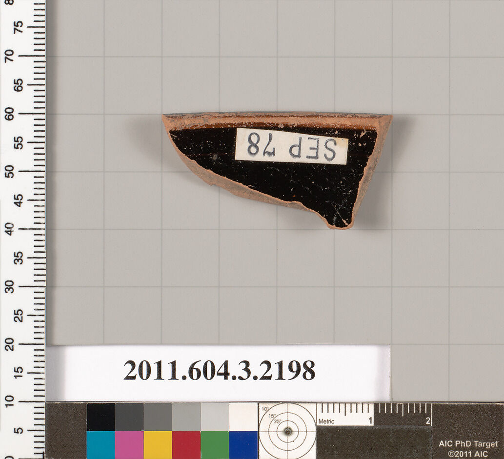 Terracotta rim fragment of a kylix (drinking cup), Terracotta, Greek, Attic