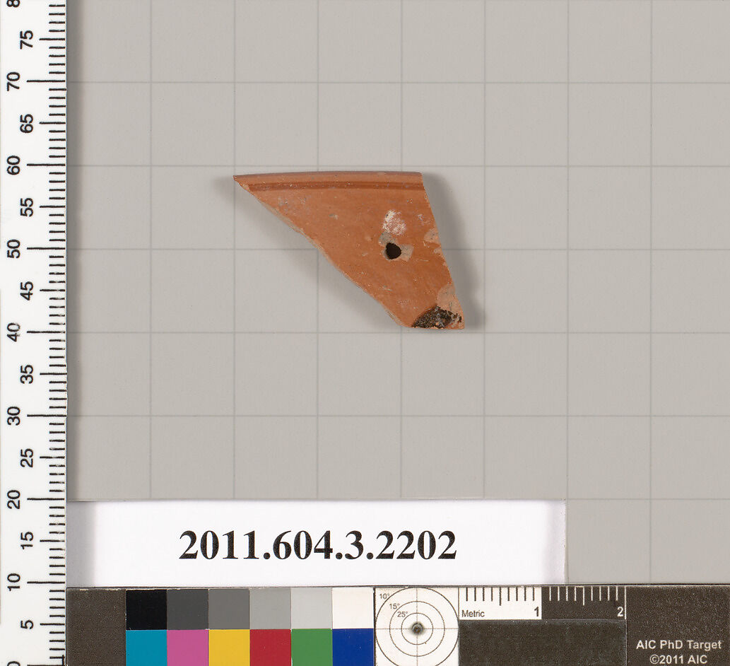 Terracotta rim fragment of a kylix (drinking cup), Terracotta, Greek, Attic