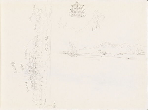 Hangzhou Scenery, Xie Zhiliu (Chinese, 1910–1997), Sheet from a sketchbook; pencil on paper, China 