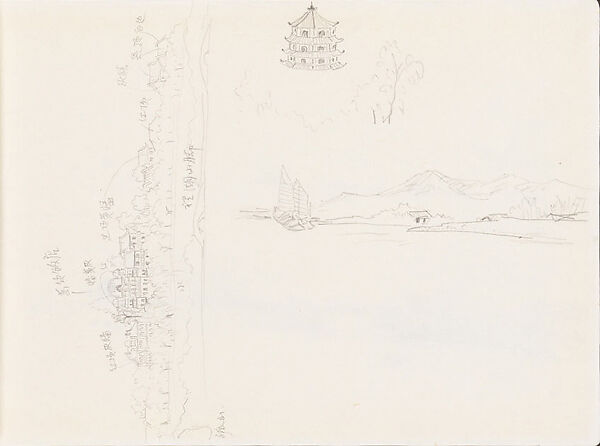 Hangzhou Scenery, Xie Zhiliu (Chinese, 1910–1997), Sheet from a sketchbook; pencil on paper, China 