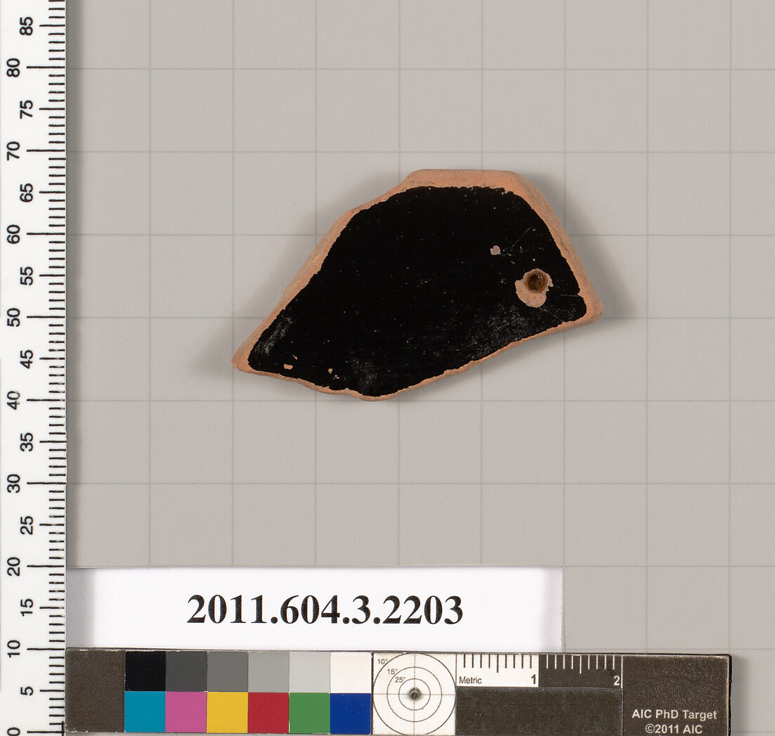 Terracotta rim fragment of a kylix (drinking cup), Terracotta, Greek, Attic