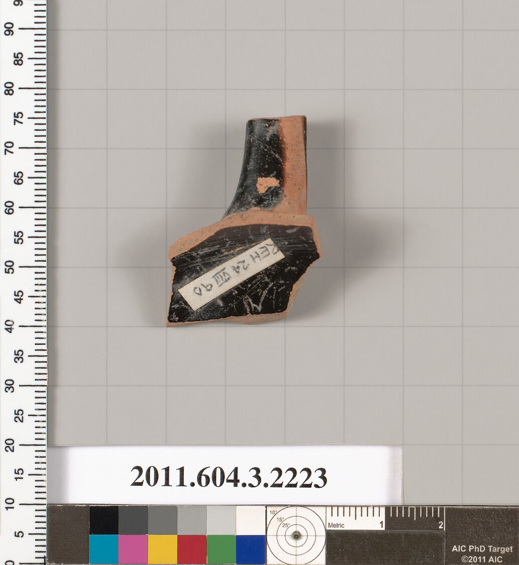 Terracotta fragment of a kylix (drinking cup), Terracotta, Greek, Attic