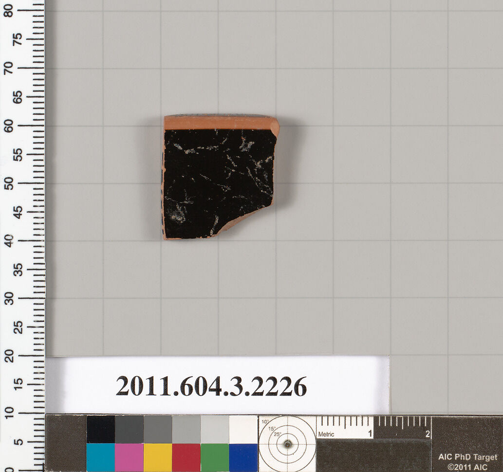 Terracotta fragment of a kylix (drinking cup), Terracotta, Greek, Attic