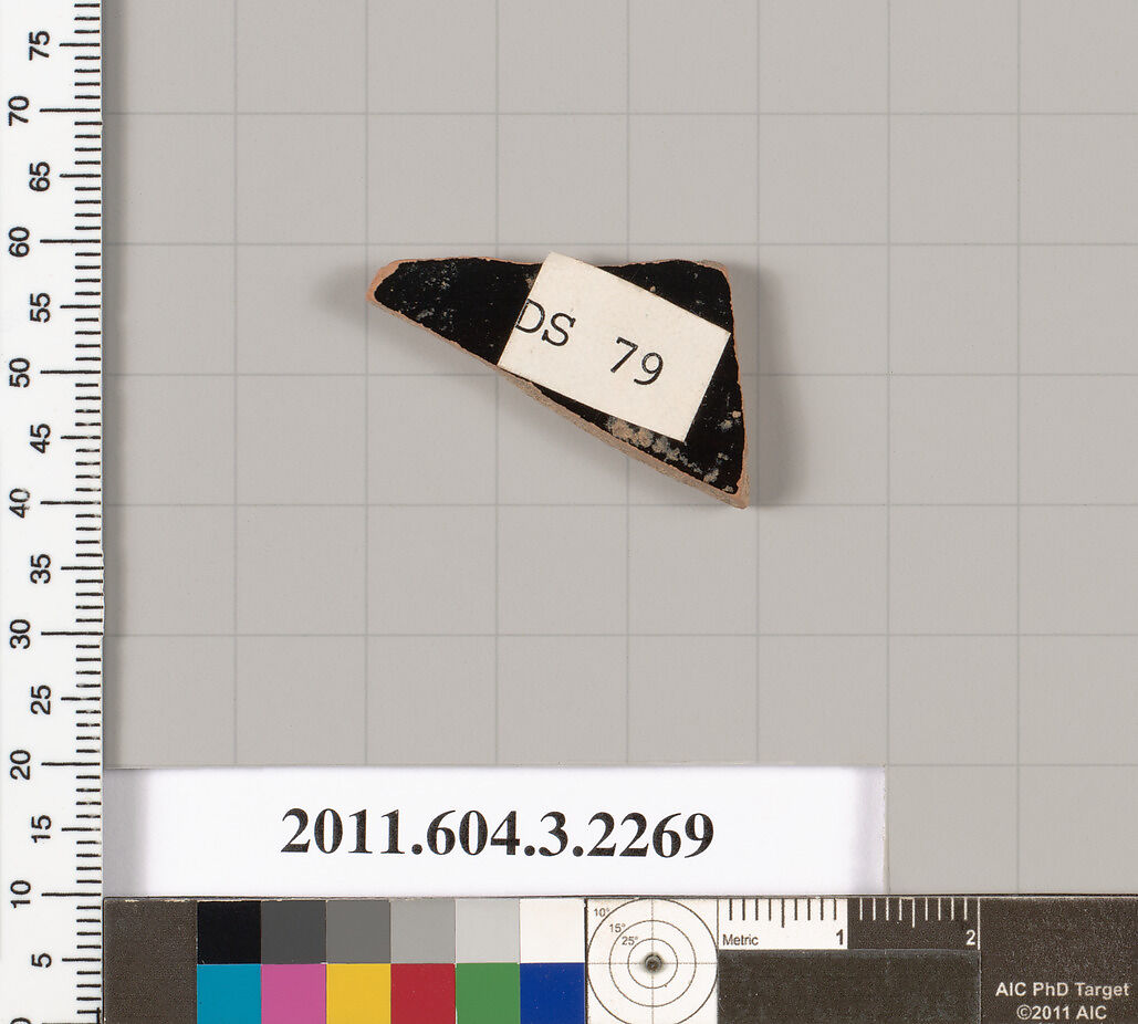 Terracotta fragment of a kylix (drinking cup), Terracotta, Greek, Attic