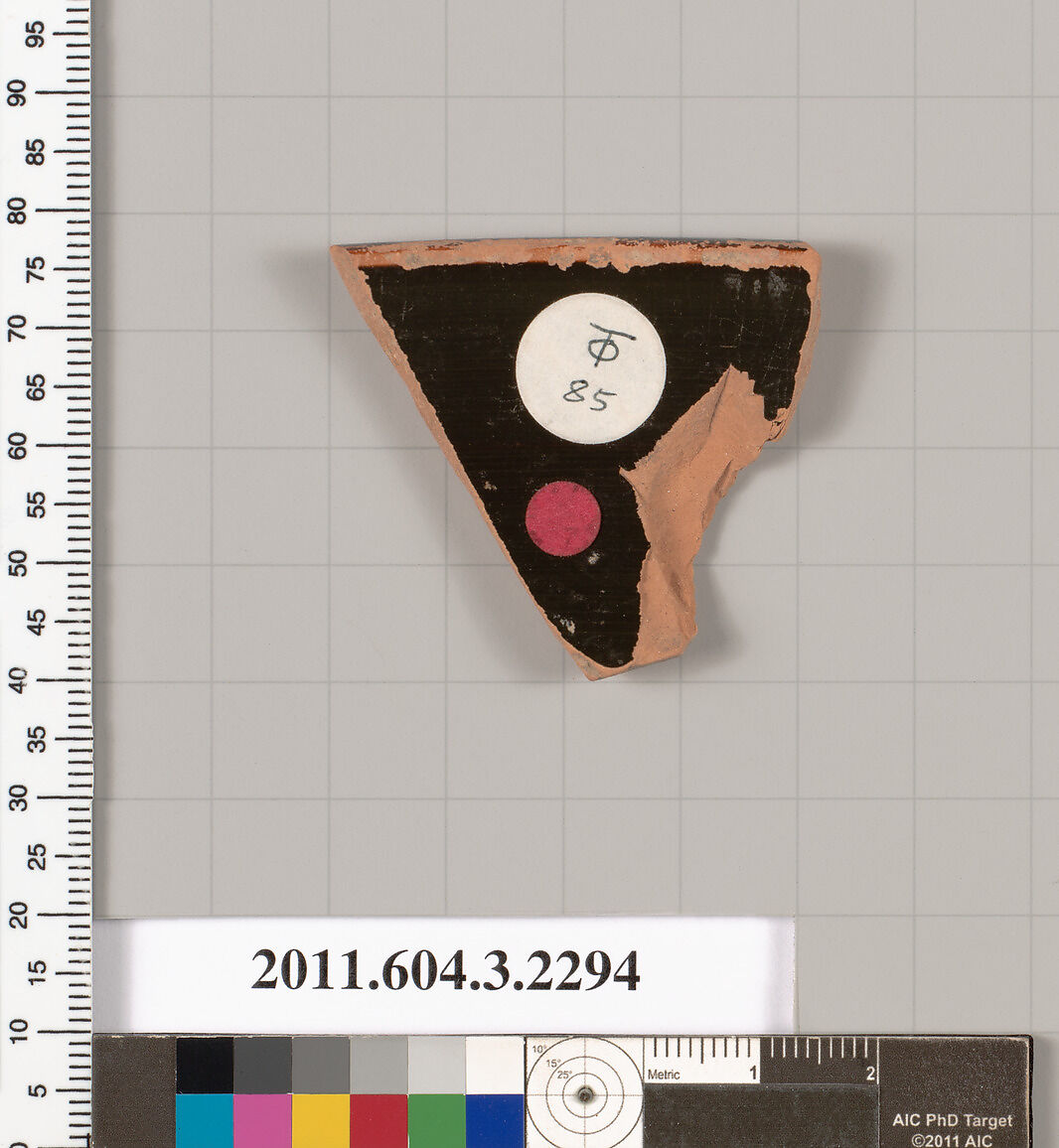 Terracotta rim fragment of a kylix: eye-cup (drinking cup), Terracotta, Greek, Attic