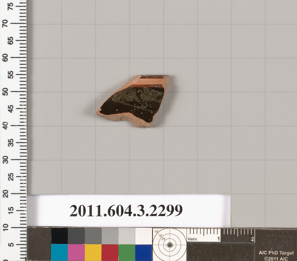 Terracotta rim fragment of a kylix: eye-cup (drinking cup), Terracotta, Greek, Attic