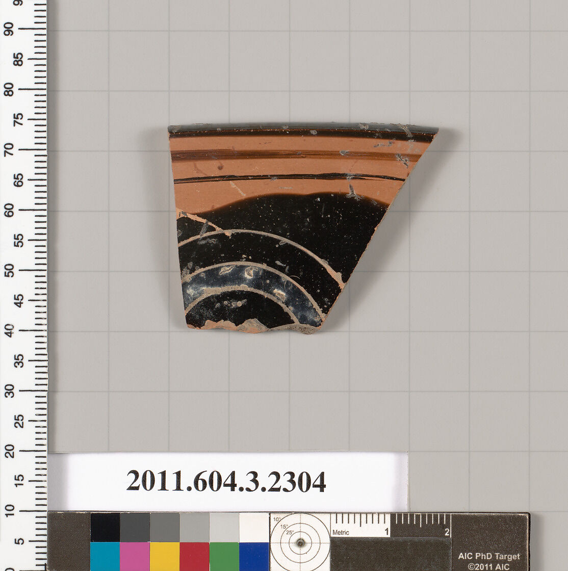 Terracotta rim fragment of a kylix: eye-cup (drinking cup), Terracotta, Greek, Attic