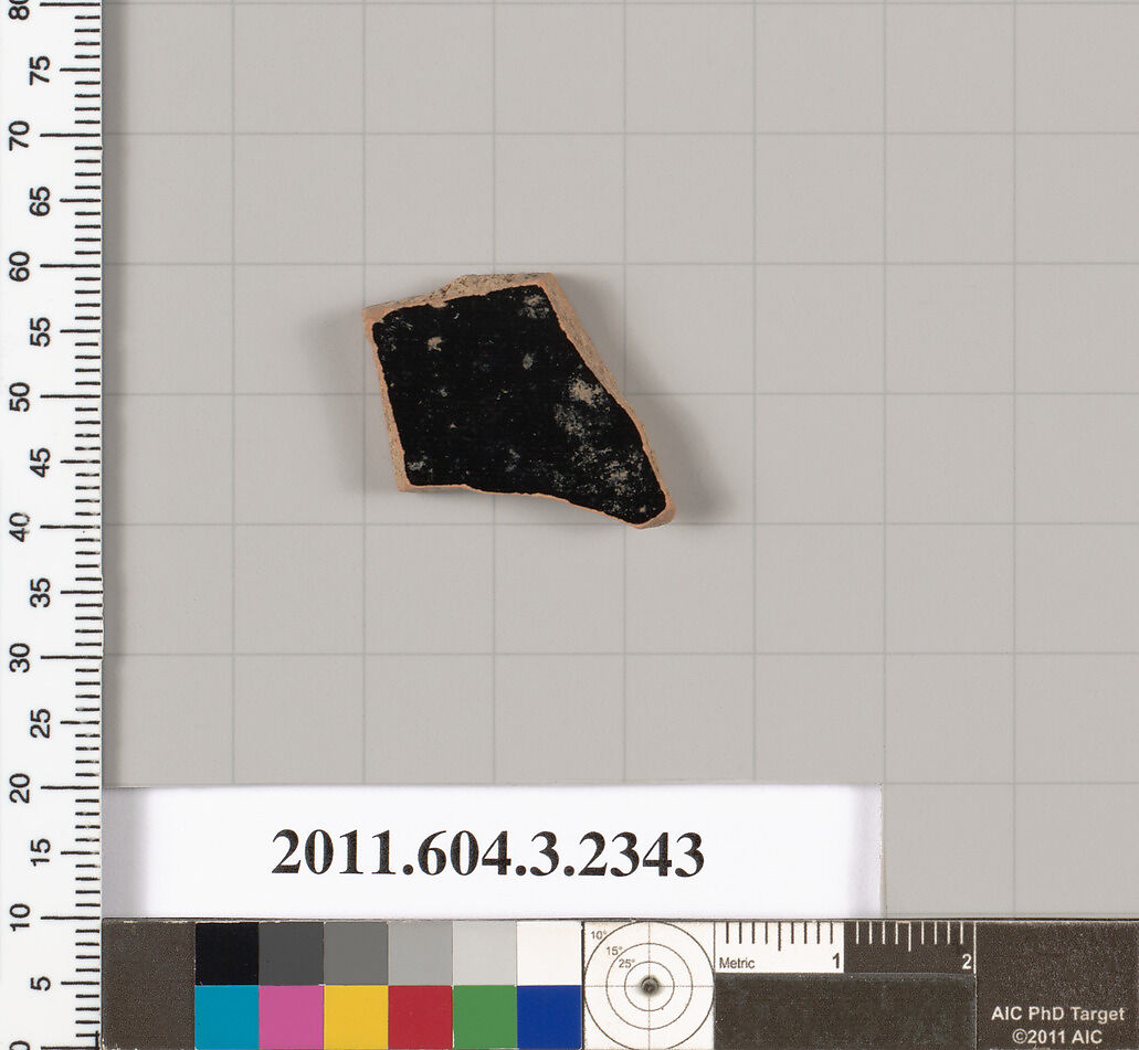Terracotta fragment of a kylix: eye-cup (drinking cup), Terracotta, Greek, Attic