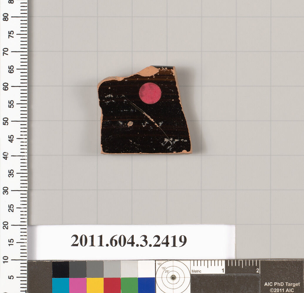 Terracotta rim fragment of a kylix: eye-cup (drinking cup)?, Terracotta, Greek, Attic